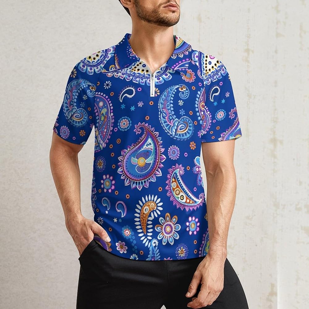 fr2ゴルフ Paisley Full Pattern Polo Shirt Amazon.com: Blue Paisley Pattern Polo Shirts for Men Active